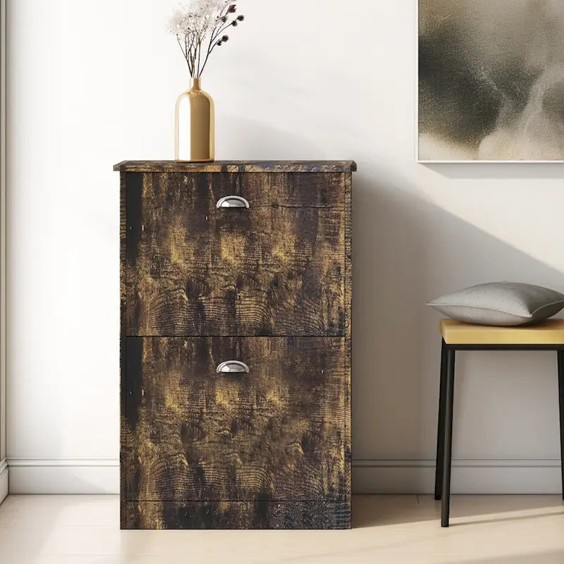 Shoe Cabinet,Hidden Slim Narrow Shoe Rack Cabinet with 2 Drawers for Entryway, Foyer,Hallway,Bedroom,Original Wood Color
