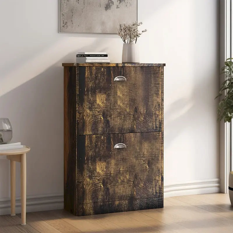 Shoe Cabinet,Hidden Slim Narrow Shoe Rack Cabinet with 2 Drawers for Entryway, Foyer,Hallway,Bedroom,Original Wood Color