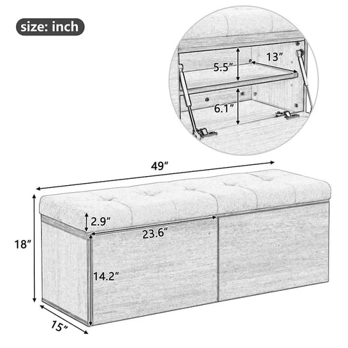 49  Shoe Storage Bench Entryway Shoe Cabinet with Cushion and Double Doors