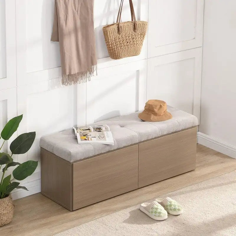 49  Shoe Storage Bench Entryway Shoe Cabinet with Cushion and Double Doors