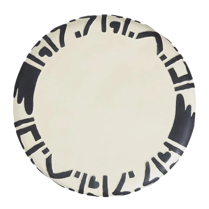 Zakhai 18  MidCentury Modern Geometric Drum Garden Stool, Cream/Black, by JONATHAN Y