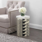 Zakhai 18  MidCentury Modern Geometric Drum Garden Stool, Cream/Black, by JONATHAN Y