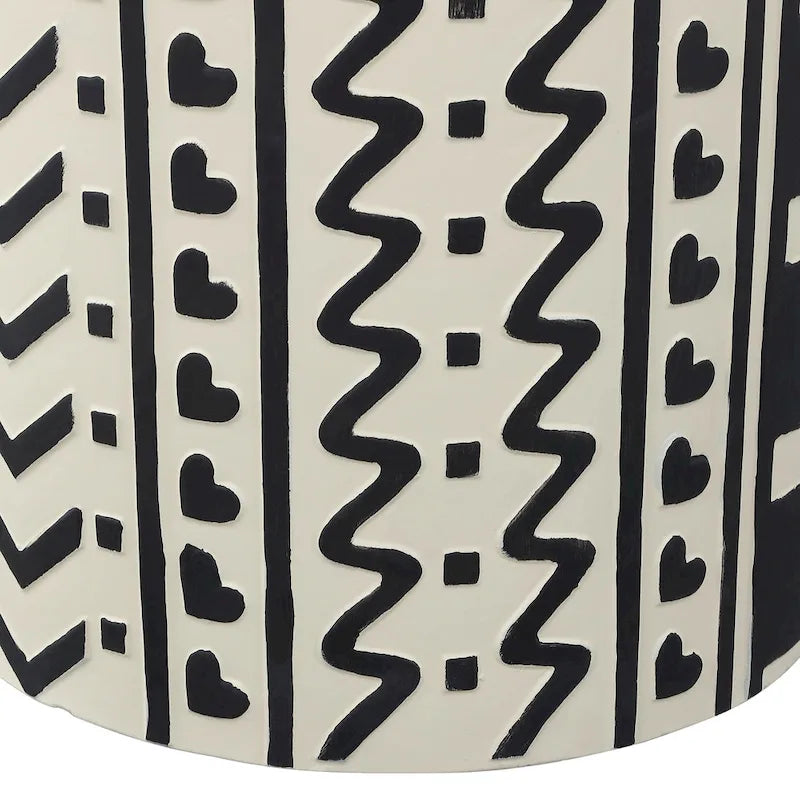 Zakhai 18  MidCentury Modern Geometric Drum Garden Stool, Cream/Black, by JONATHAN Y