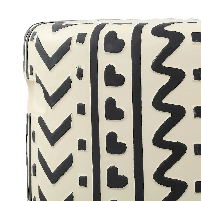 Zakhai 18  MidCentury Modern Geometric Drum Garden Stool, Cream/Black, by JONATHAN Y