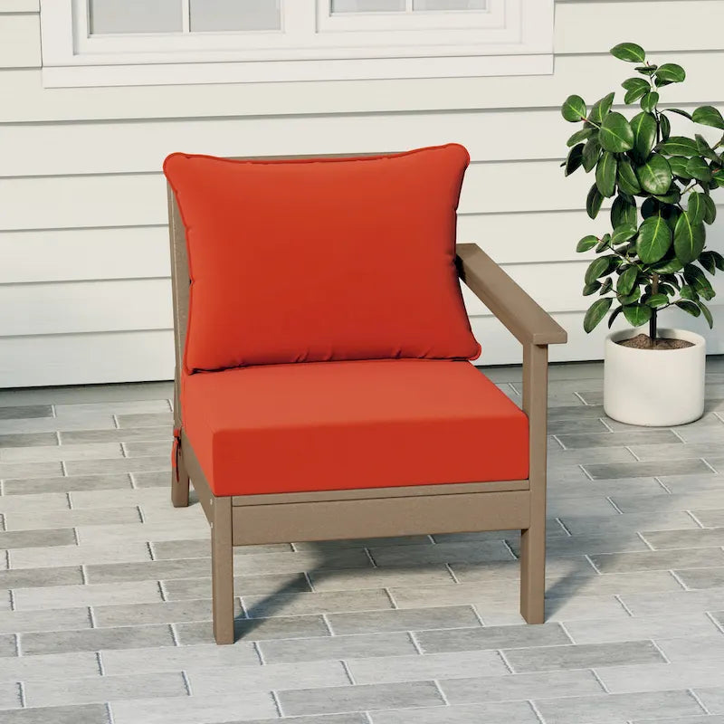Polytrends Birchwood All Weather HDPE Outdoor Patio Deep Seating Weathered Wood Right Arm Facing Chair With Cushions (1-Piece)