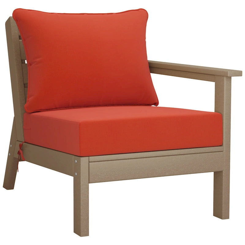 Polytrends Birchwood All Weather HDPE Outdoor Patio Deep Seating Weathered Wood Right Arm Facing Chair With Cushions (1-Piece)