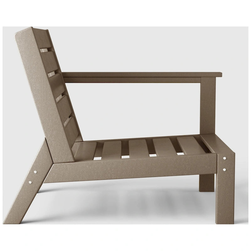 Polytrends Birchwood All Weather HDPE Outdoor Patio Deep Seating Weathered Wood Right Arm Facing Chair With Cushions (1-Piece)