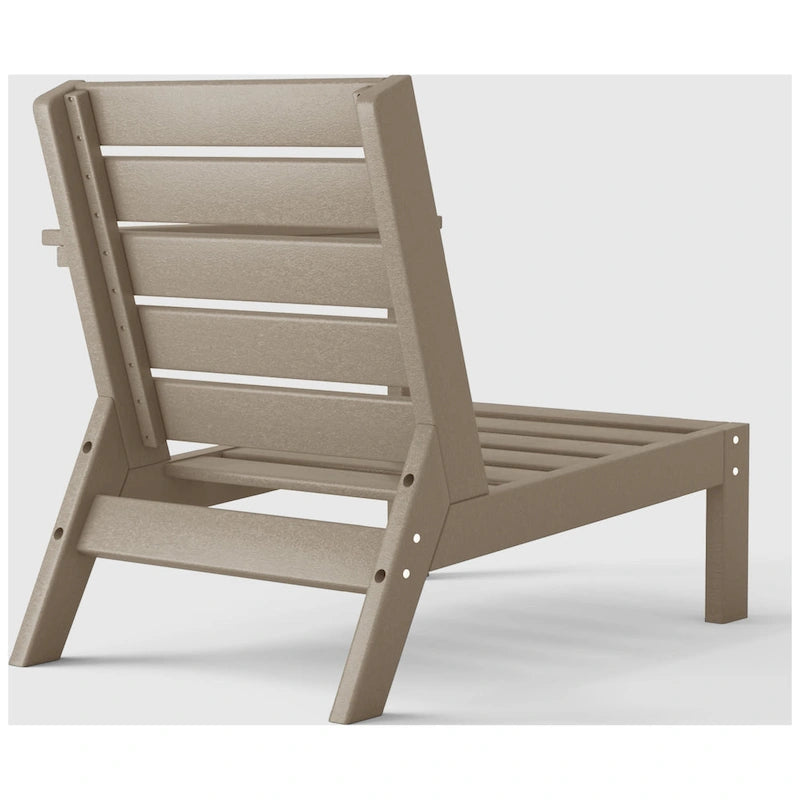 Polytrends Birchwood All Weather HDPE Outdoor Patio Deep Seating Weathered Wood Right Arm Facing Chair With Cushions (1-Piece)