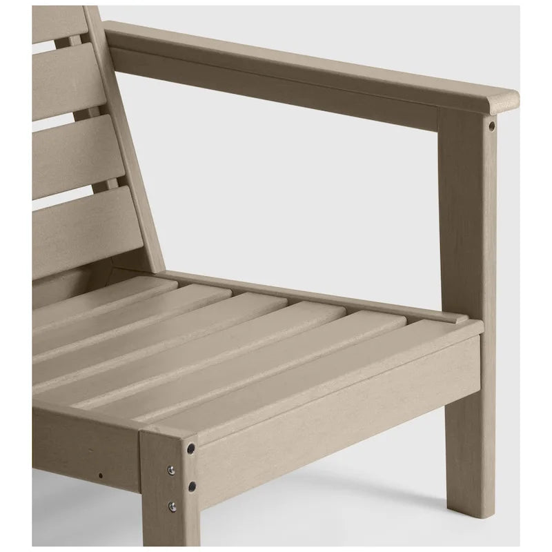 Polytrends Birchwood All Weather HDPE Outdoor Patio Deep Seating Weathered Wood Right Arm Facing Chair With Cushions (1-Piece)