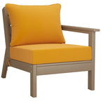 Polytrends Birchwood All Weather HDPE Outdoor Patio Deep Seating Weathered Wood Right Arm Facing Chair With Cushions (1-Piece)