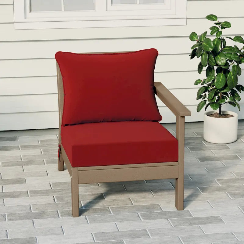 Polytrends Birchwood All Weather HDPE Outdoor Patio Deep Seating Weathered Wood Right Arm Facing Chair With Cushions (1-Piece)