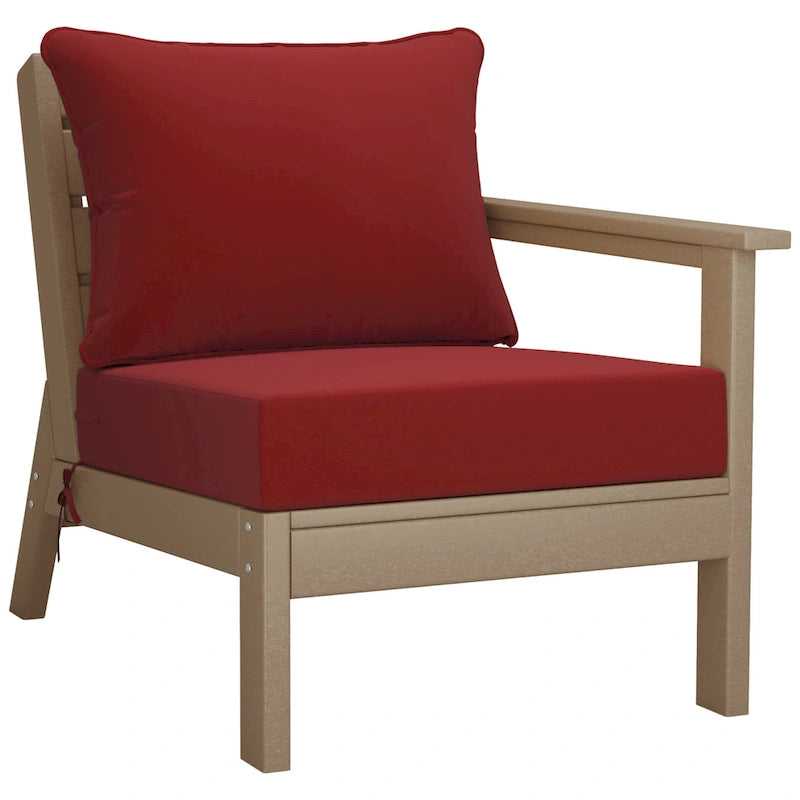 Polytrends Birchwood All Weather HDPE Outdoor Patio Deep Seating Weathered Wood Right Arm Facing Chair With Cushions (1-Piece)