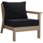 Polytrends Birchwood All Weather HDPE Outdoor Patio Deep Seating Weathered Wood Right Arm Facing Chair With Cushions (1-Piece)
