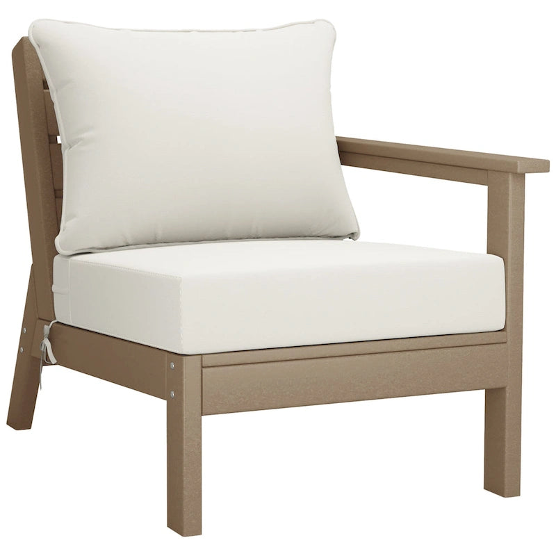 Polytrends Birchwood All Weather HDPE Outdoor Patio Deep Seating Weathered Wood Right Arm Facing Chair With Cushions (1-Piece)