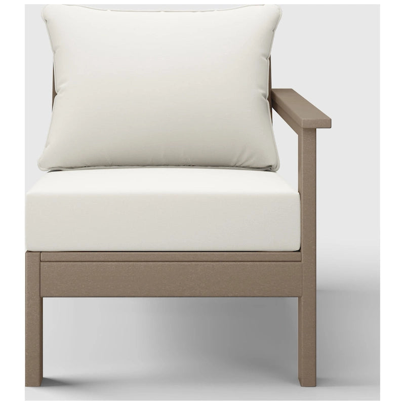 Polytrends Birchwood All Weather HDPE Outdoor Patio Deep Seating Weathered Wood Right Arm Facing Chair With Cushions (1-Piece)