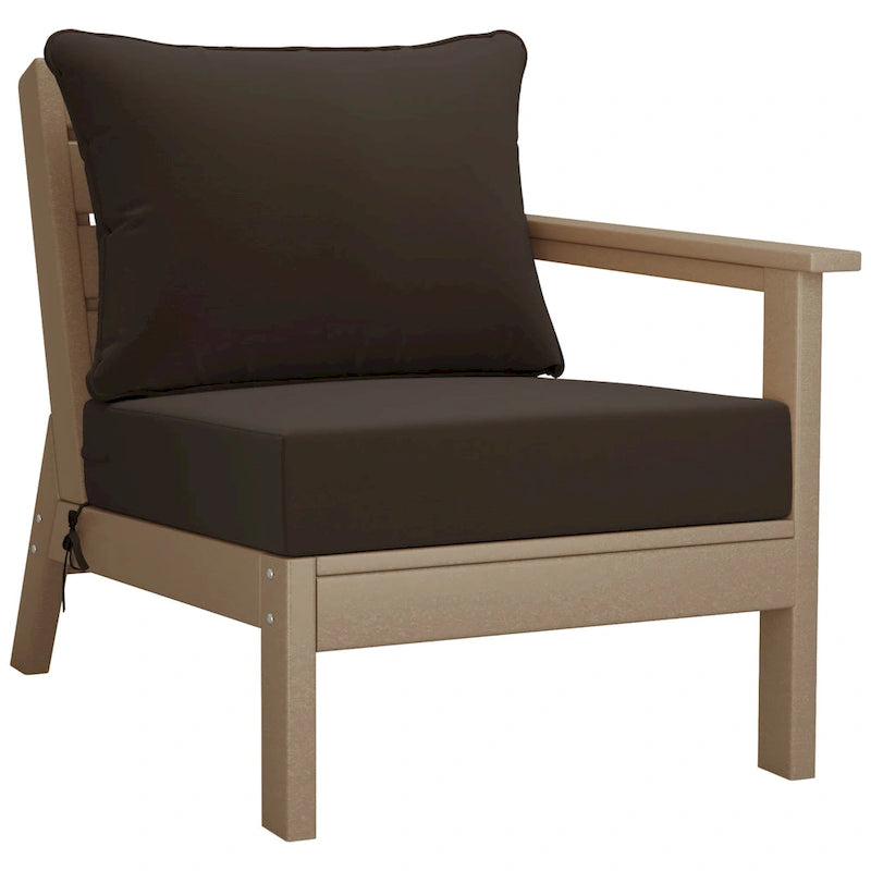 Polytrends Birchwood All Weather HDPE Outdoor Patio Deep Seating Weathered Wood Right Arm Facing Chair With Cushions (1-Piece)