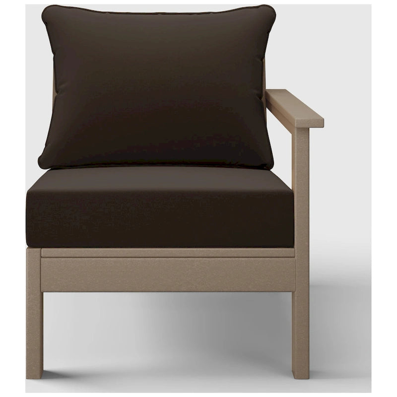 Polytrends Birchwood All Weather HDPE Outdoor Patio Deep Seating Weathered Wood Right Arm Facing Chair With Cushions (1-Piece)