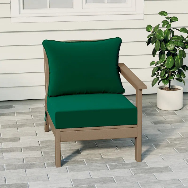 Polytrends Birchwood All Weather HDPE Outdoor Patio Deep Seating Weathered Wood Right Arm Facing Chair With Cushions (1-Piece)