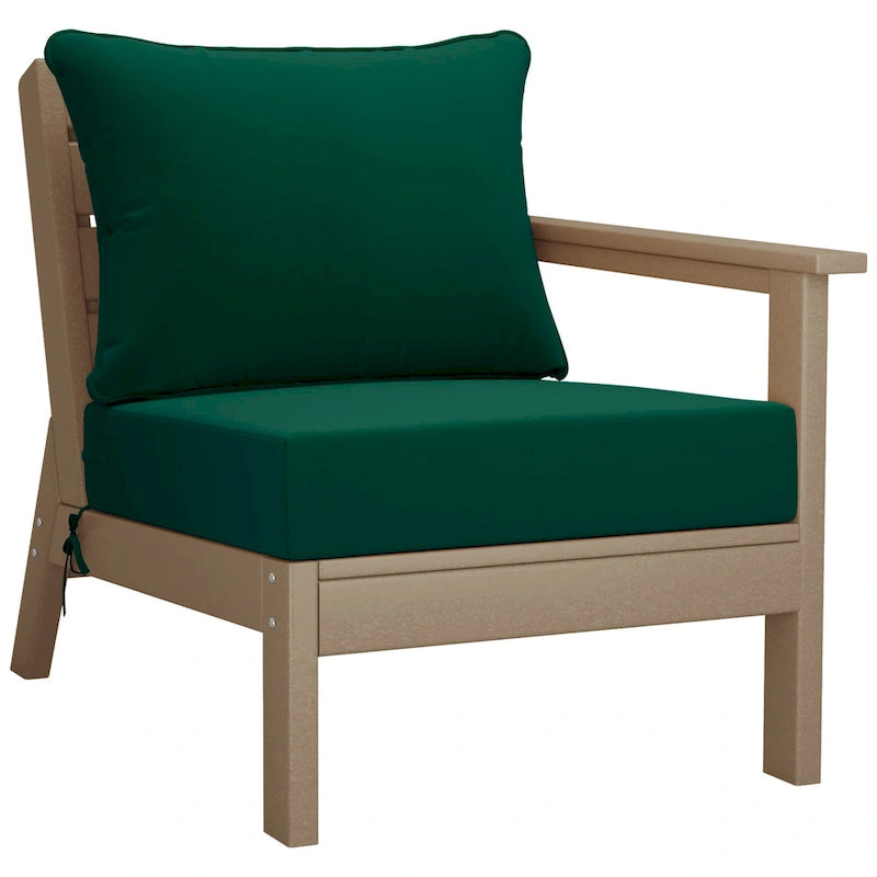 Polytrends Birchwood All Weather HDPE Outdoor Patio Deep Seating Weathered Wood Right Arm Facing Chair With Cushions (1-Piece)
