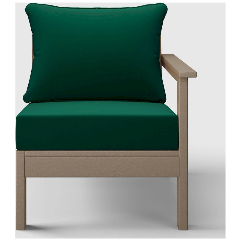 Polytrends Birchwood All Weather HDPE Outdoor Patio Deep Seating Weathered Wood Right Arm Facing Chair With Cushions (1-Piece)