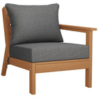 Polytrends Birchwood All Weather HDPE Outdoor Patio Deep Seating Teak Right Arm Facing Chair With Cushions (1-Piece)