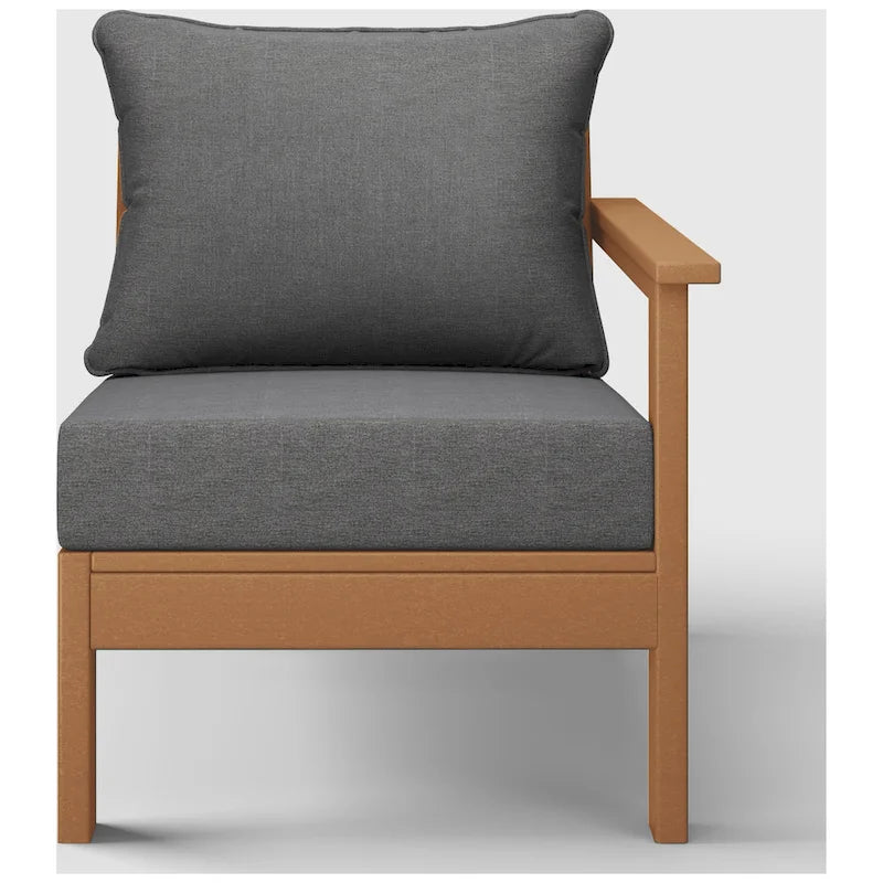 Polytrends Birchwood All Weather HDPE Outdoor Patio Deep Seating Teak Right Arm Facing Chair With Cushions (1-Piece)