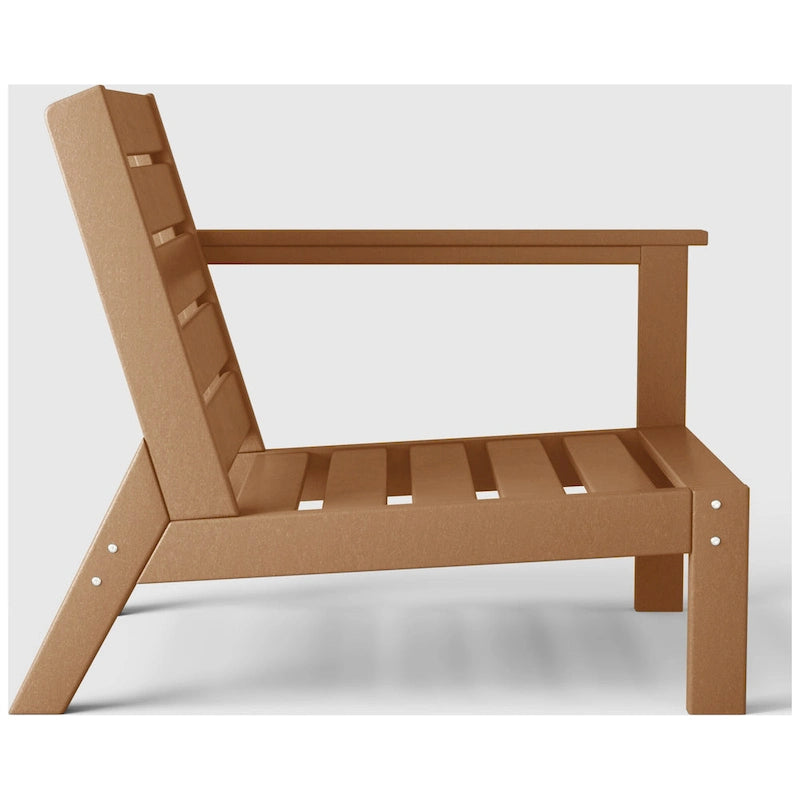Polytrends Birchwood All Weather HDPE Outdoor Patio Deep Seating Teak Right Arm Facing Chair With Cushions (1-Piece)