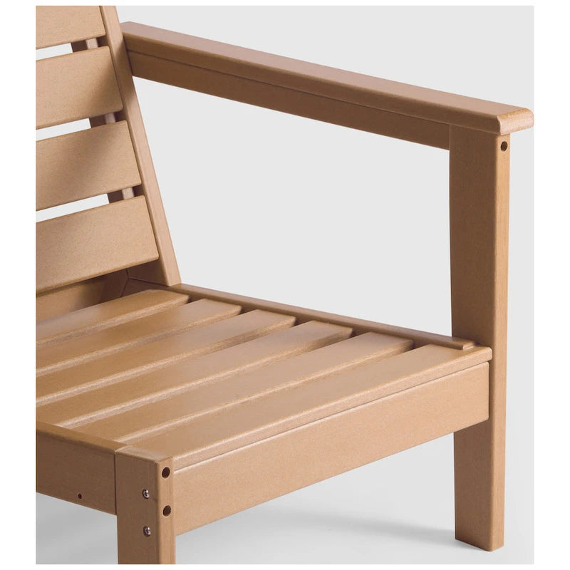 Polytrends Birchwood All Weather HDPE Outdoor Patio Deep Seating Teak Right Arm Facing Chair With Cushions (1-Piece)
