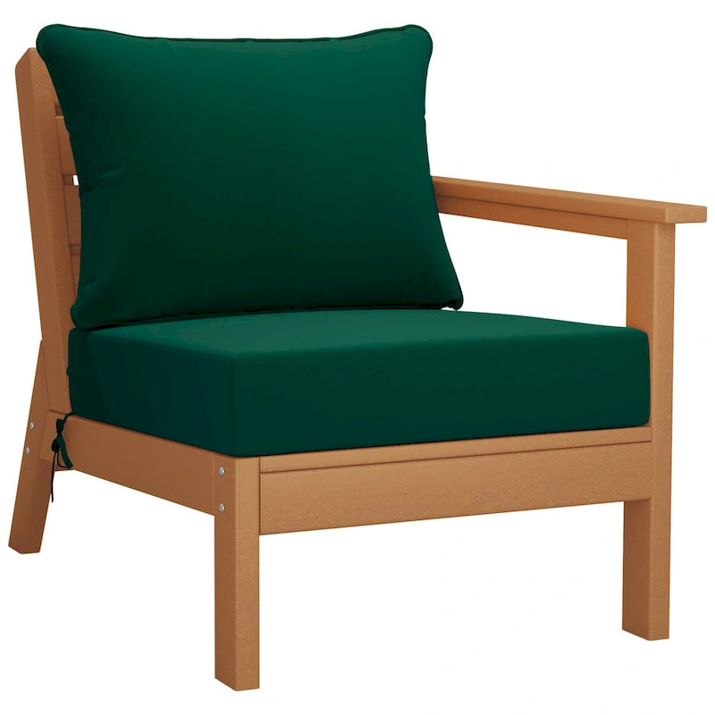 Polytrends Birchwood All Weather HDPE Outdoor Patio Deep Seating Teak Right Arm Facing Chair With Cushions (1-Piece)