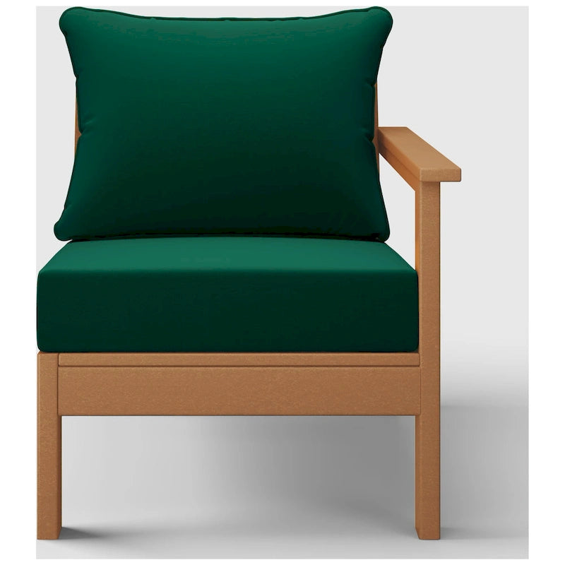 Polytrends Birchwood All Weather HDPE Outdoor Patio Deep Seating Teak Right Arm Facing Chair With Cushions (1-Piece)