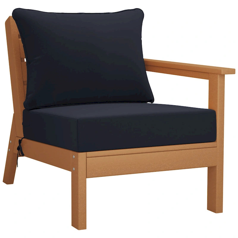 Polytrends Birchwood All Weather HDPE Outdoor Patio Deep Seating Teak Right Arm Facing Chair With Cushions (1-Piece)