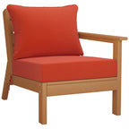 Polytrends Birchwood All Weather HDPE Outdoor Patio Deep Seating Teak Right Arm Facing Chair With Cushions (1-Piece)