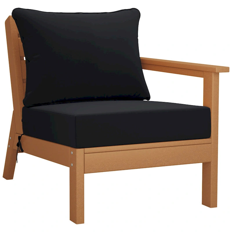 Polytrends Birchwood All Weather HDPE Outdoor Patio Deep Seating Teak Right Arm Facing Chair With Cushions (1-Piece)