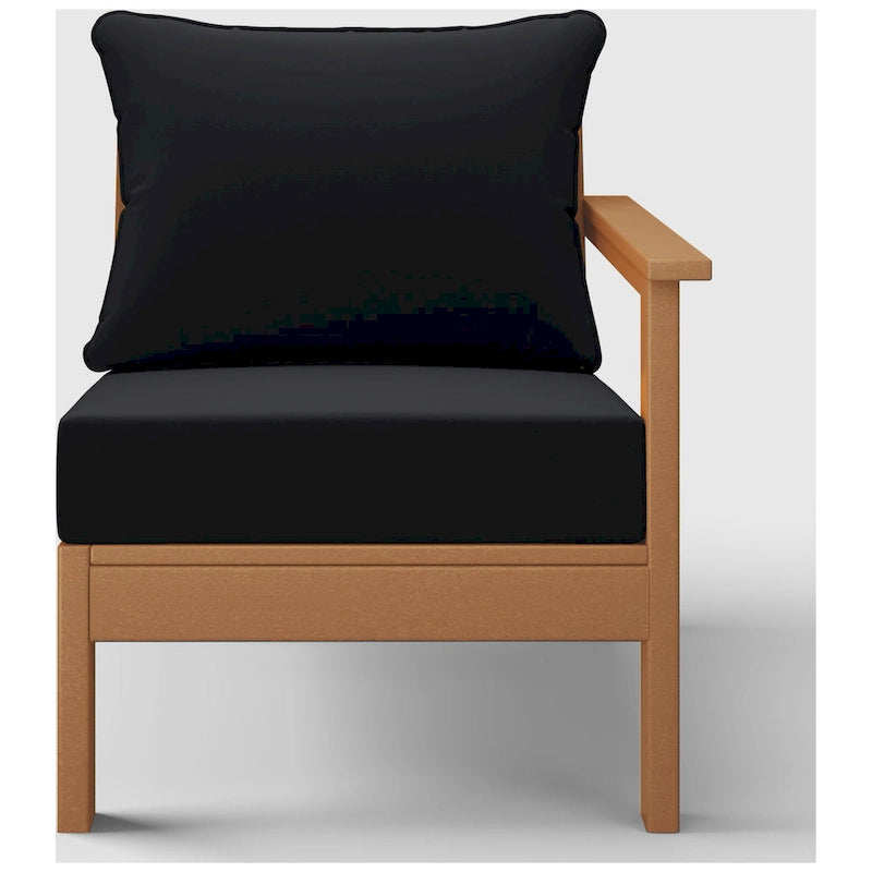 Polytrends Birchwood All Weather HDPE Outdoor Patio Deep Seating Teak Right Arm Facing Chair With Cushions (1-Piece)