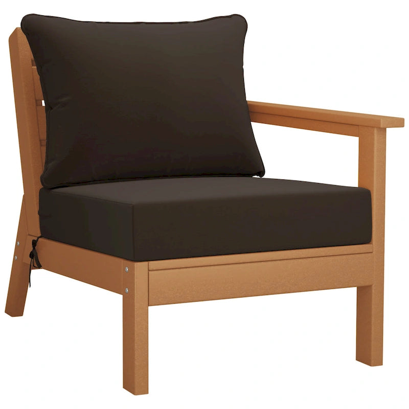 Polytrends Birchwood All Weather HDPE Outdoor Patio Deep Seating Teak Right Arm Facing Chair With Cushions (1-Piece)