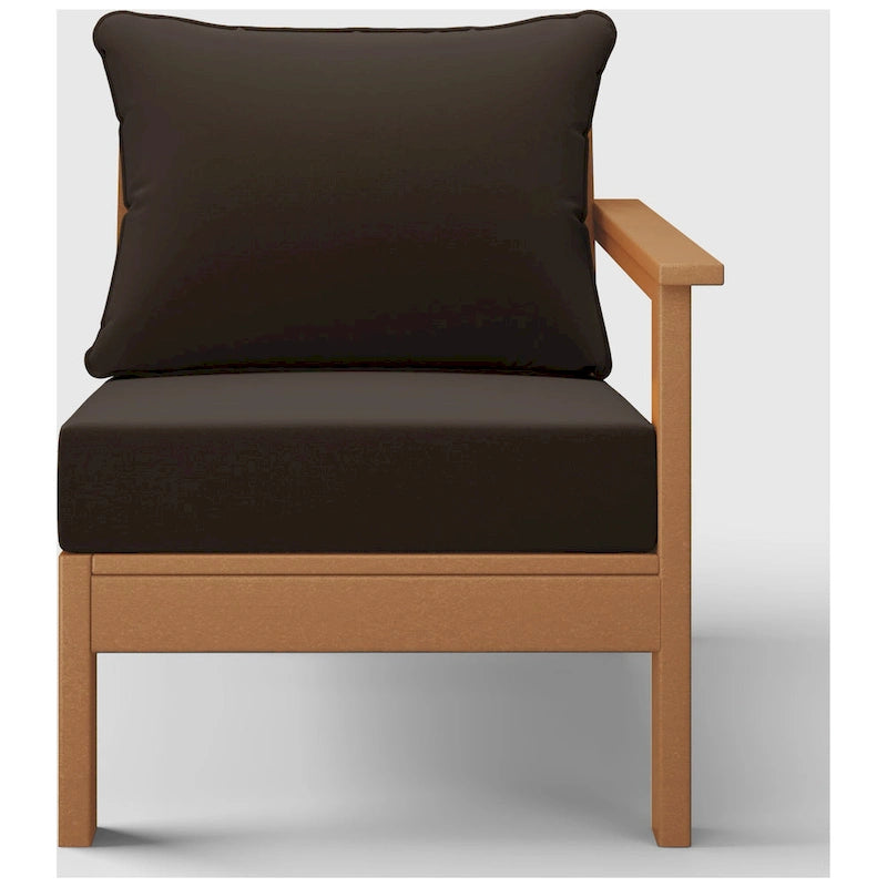Polytrends Birchwood All Weather HDPE Outdoor Patio Deep Seating Teak Right Arm Facing Chair With Cushions (1-Piece)