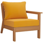 Polytrends Birchwood All Weather HDPE Outdoor Patio Deep Seating Teak Right Arm Facing Chair With Cushions (1-Piece)