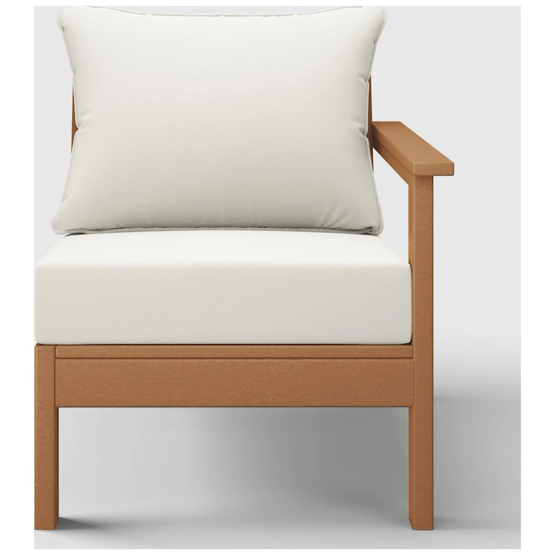 Polytrends Birchwood All Weather HDPE Outdoor Patio Deep Seating Teak Right Arm Facing Chair With Cushions (1-Piece)