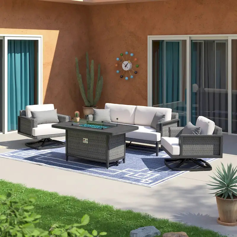 Vistano 4 Piece Sunbrella Outdoor Patio Fire Seating Set - Gray