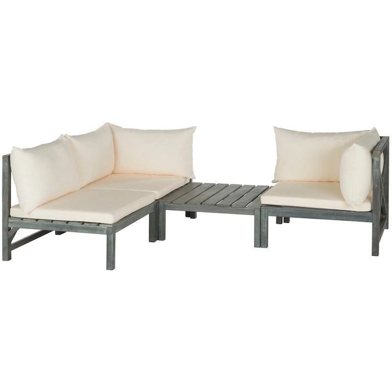 SAFAVIEH Outdoor Living Lynwood Modular Ash Grey Acacia Wood 4-piece Beige Cushion Sectional Set - 27 W x 27 D x 27 H