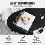 Mid-Century Oval Coffee Table w/2-Tier Storage for Small Spaces