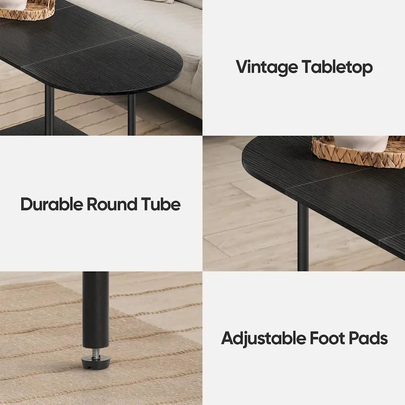 Mid-Century Oval Coffee Table w/2-Tier Storage for Small Spaces