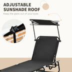 Outsunny Folding Chaise Lounge Pool Chairs, Outdoor Sun Tanning Chairs With Canopy Shade, Reclining Back