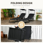 Outsunny Folding Chaise Lounge Pool Chairs, Outdoor Sun Tanning Chairs With Canopy Shade, Reclining Back