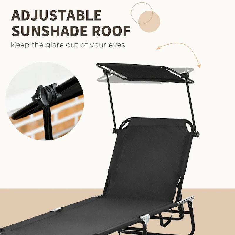 Outsunny Folding Chaise Lounge Pool Chairs, Outdoor Sun Tanning Chairs With Canopy Shade, Reclining Back