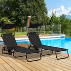 Outsunny Folding Chaise Lounge Pool Chairs, Outdoor Sun Tanning Chairs With Canopy Shade, Reclining Back
