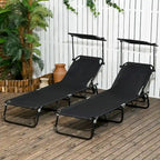 Outsunny Folding Chaise Lounge Pool Chairs, Outdoor Sun Tanning Chairs With Canopy Shade, Reclining Back