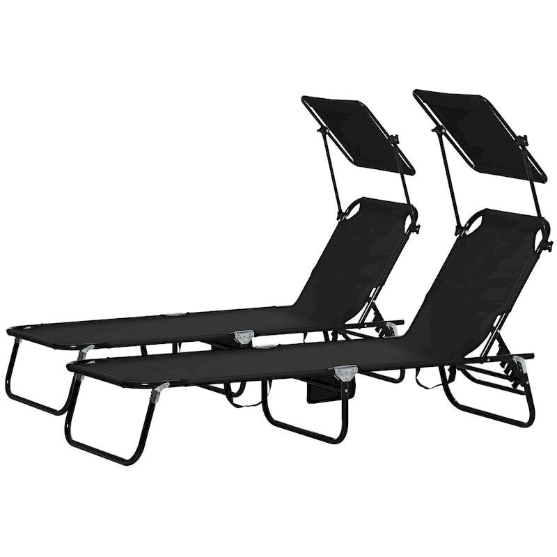 Outsunny Folding Chaise Lounge Pool Chairs, Outdoor Sun Tanning Chairs With Canopy Shade, Reclining Back