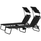 Outsunny Folding Chaise Lounge Pool Chairs, Outdoor Sun Tanning Chairs With Canopy Shade, Reclining Back