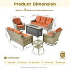 XIZZI 6-piece Patio Wicker Furniture Set with Fire Pit Table